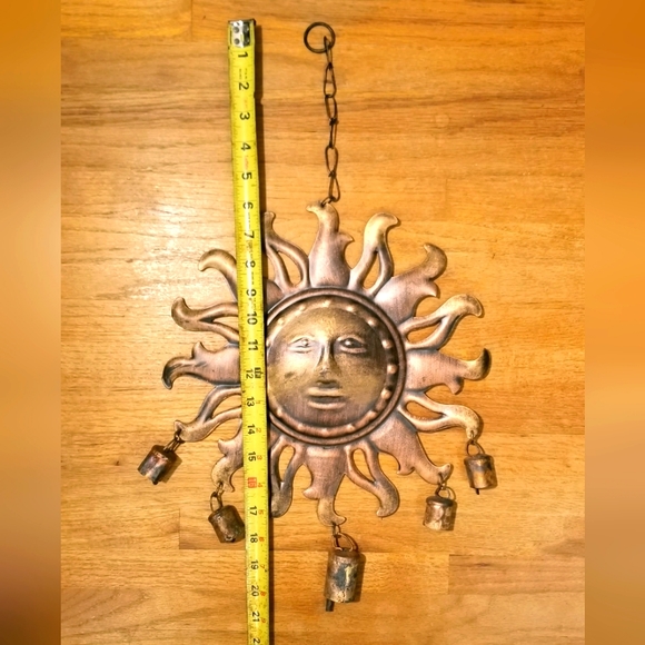 Sun Face Wind Chime Garden Art Copper Metal Work Rustic Whimsical - Picture 8 of 9